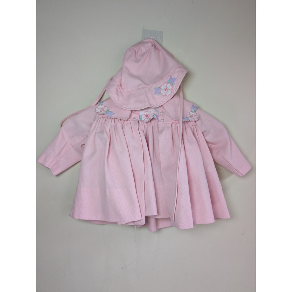 Baby Togs Vintage Pink 3pc Dress Coat Bonnet Set Floral 12 Months 1862 P